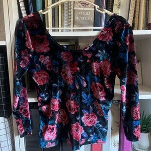 Super soft and comfy black and pink floral velvet top